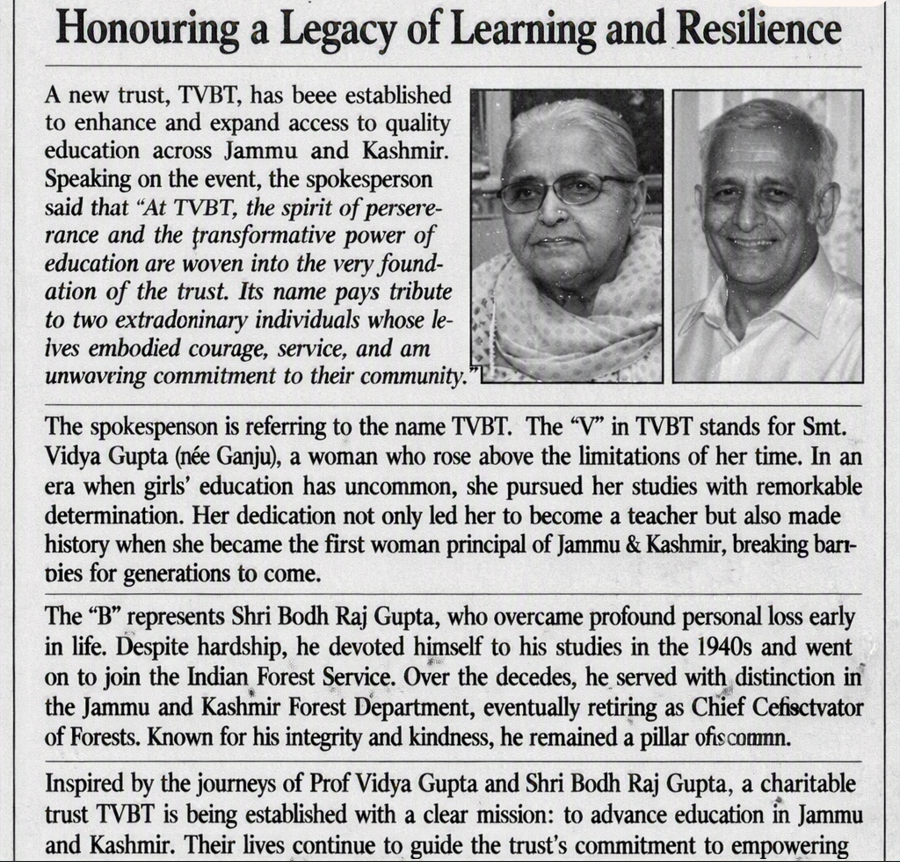 Newspaper clipping about TVBT honoring a legacy of learning and resilience